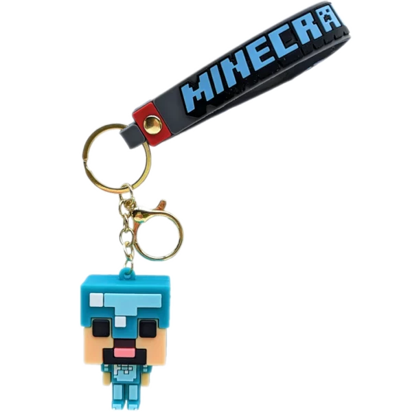 Steve com Armadura de Diamante – Figura de Borracha com Fita de Pulso
